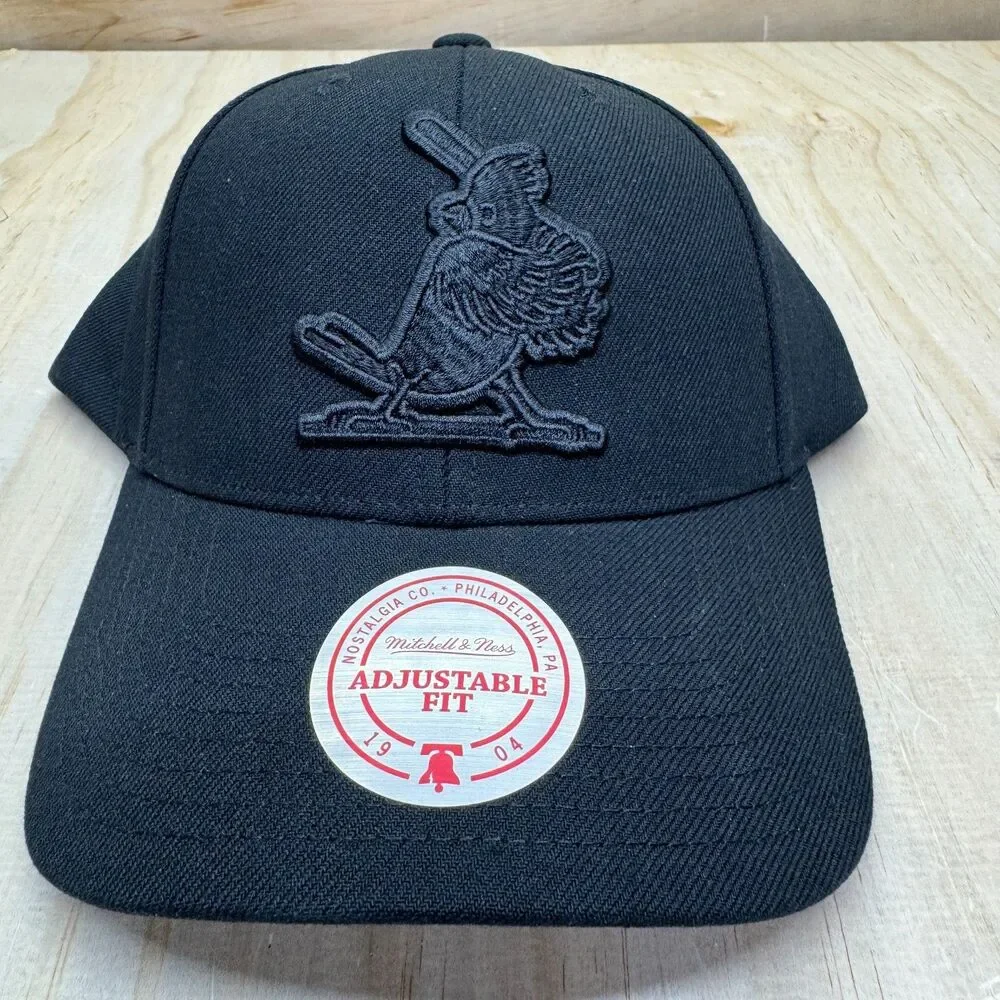 NEW St. Louis Cardinals Mitchell Ness Snapback Hat Cap All Black Cooperstown